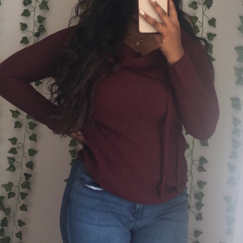 Maroon Wide Cowl Neck Sweater